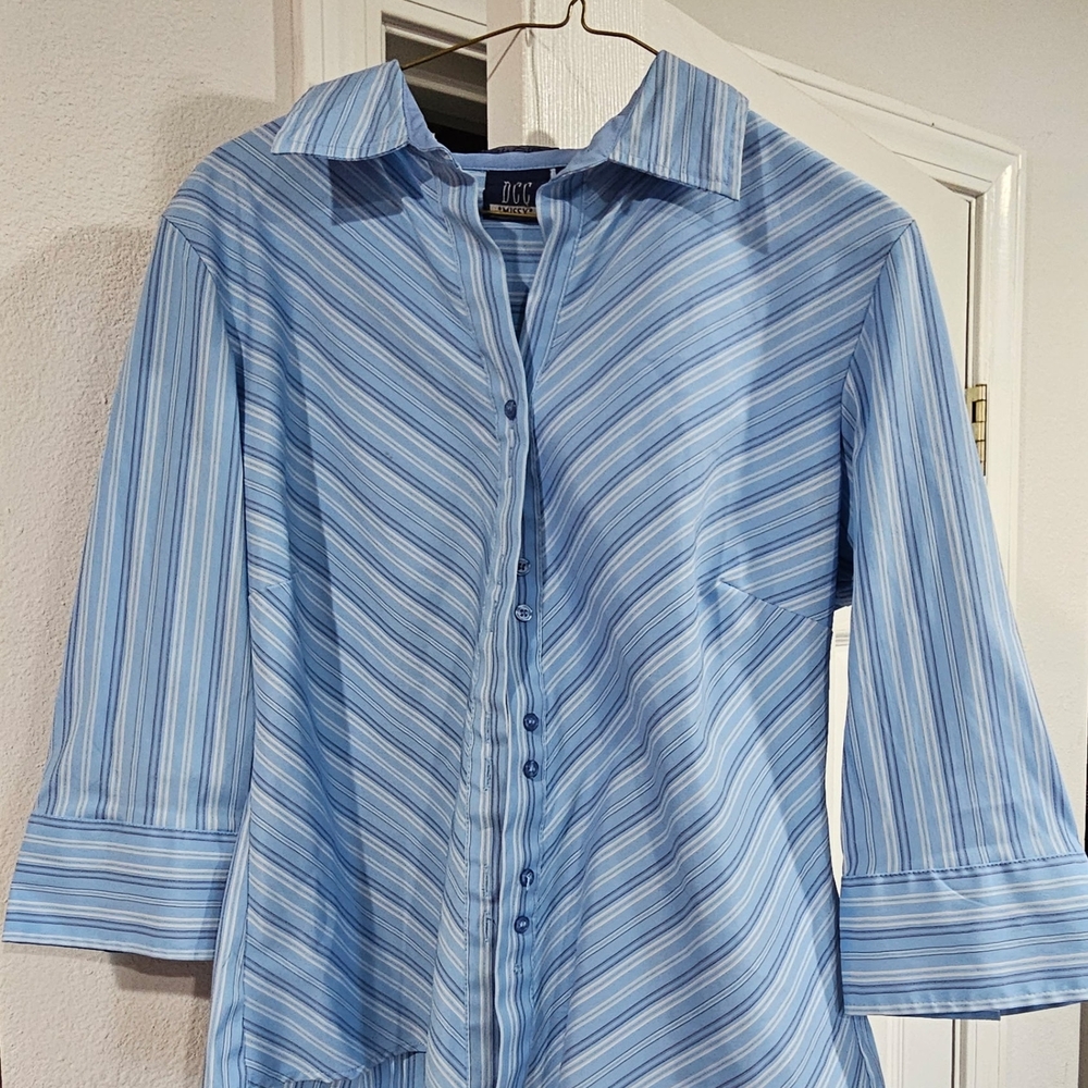 DCC Blue Striped Button Down Shirt for Women